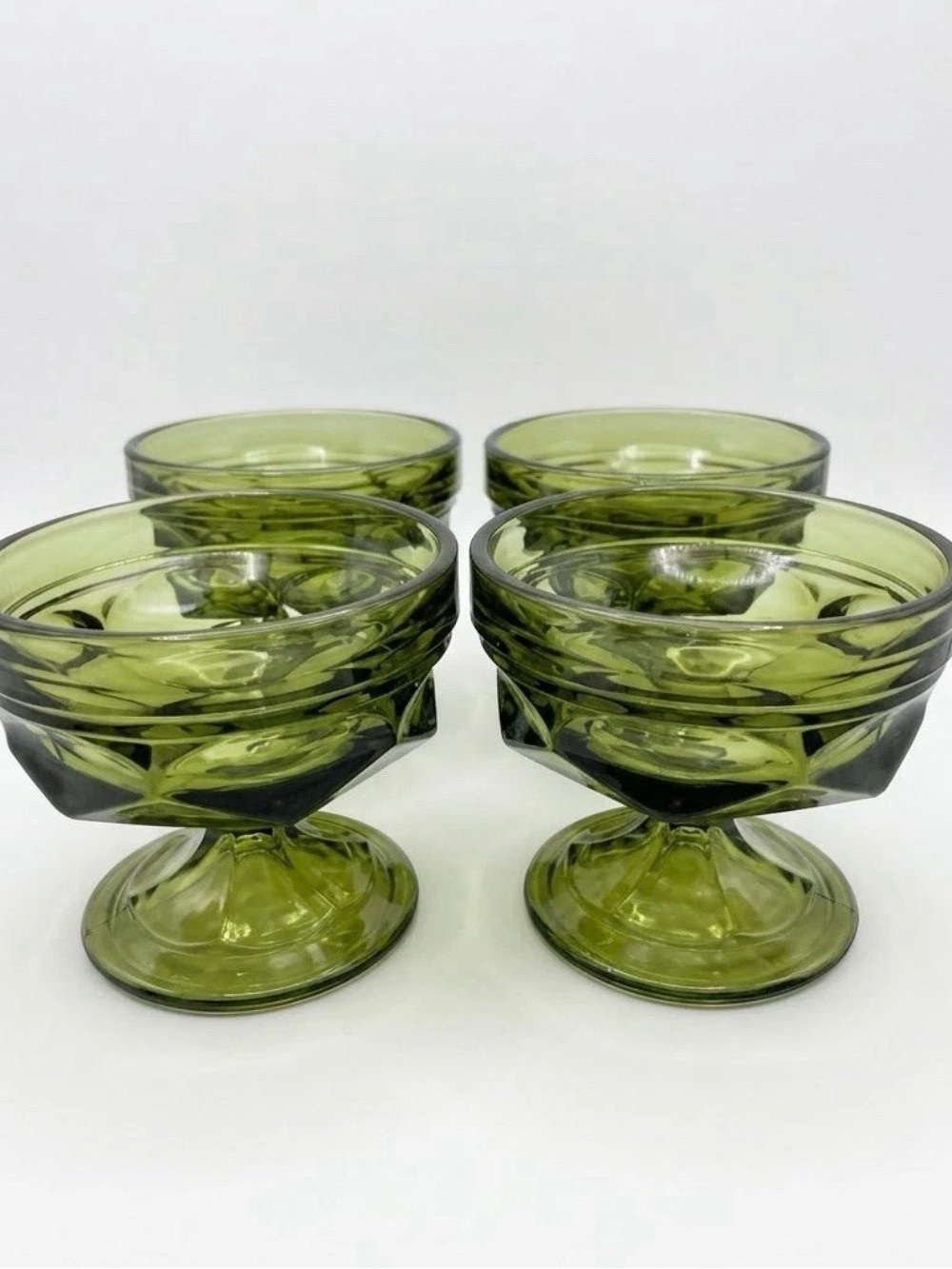 Vtg 4 Indiana Glass Green
Avocado Kings Crown Thumb Print
Dessert Sherbets